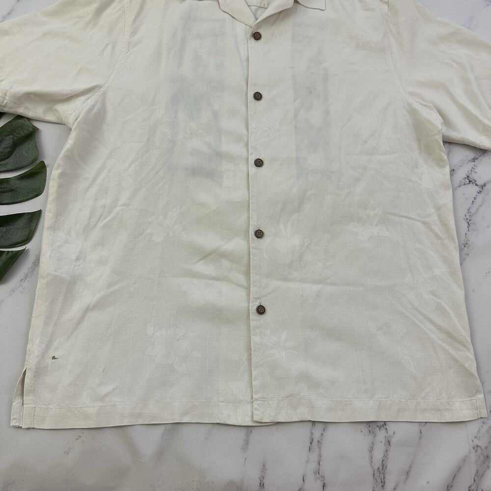 Tommy Bahama Tiki Lounge Embroidered Hawaiian Shirt Size L Cream Silk Tropical - Picture 6 of 13